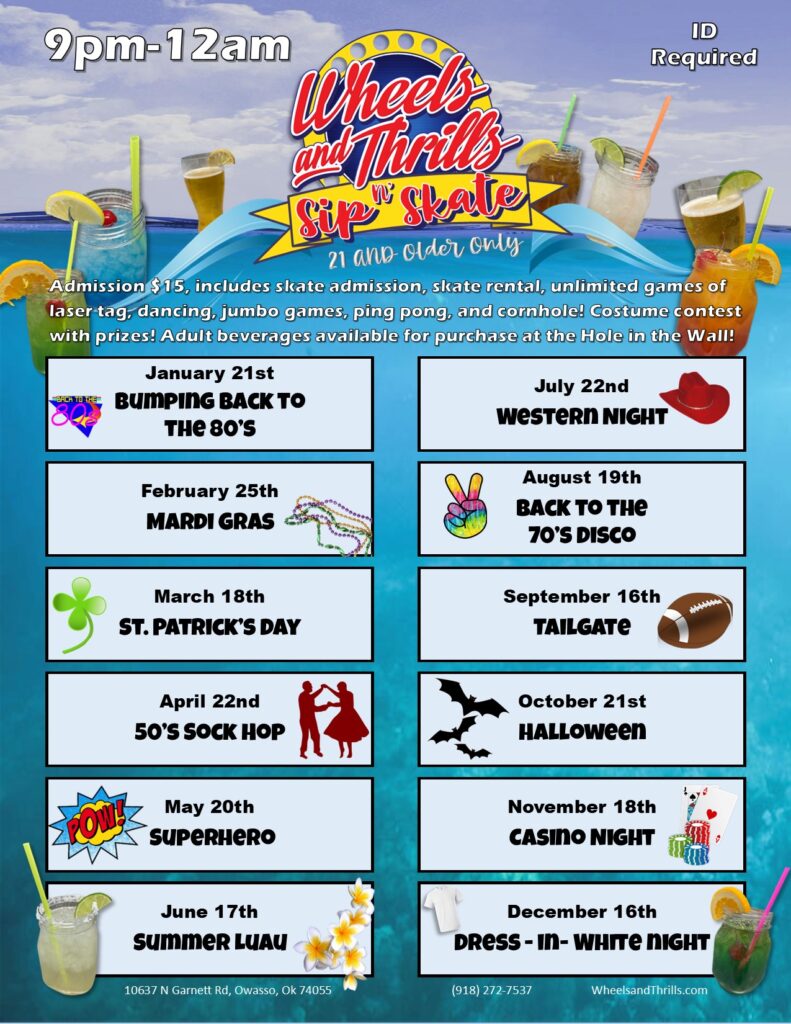 Sip and Skate 21+ 80's Night Wheels and Thrills